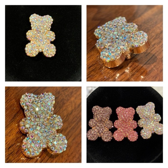 Diamond Rhinestone On Gold Gummy Bear Brooch NWT - Picture 1 of 8